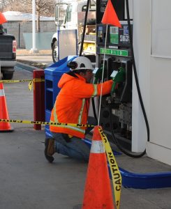 Worker following POST Training guidelines for safety